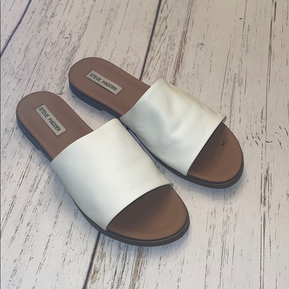 White leather slides